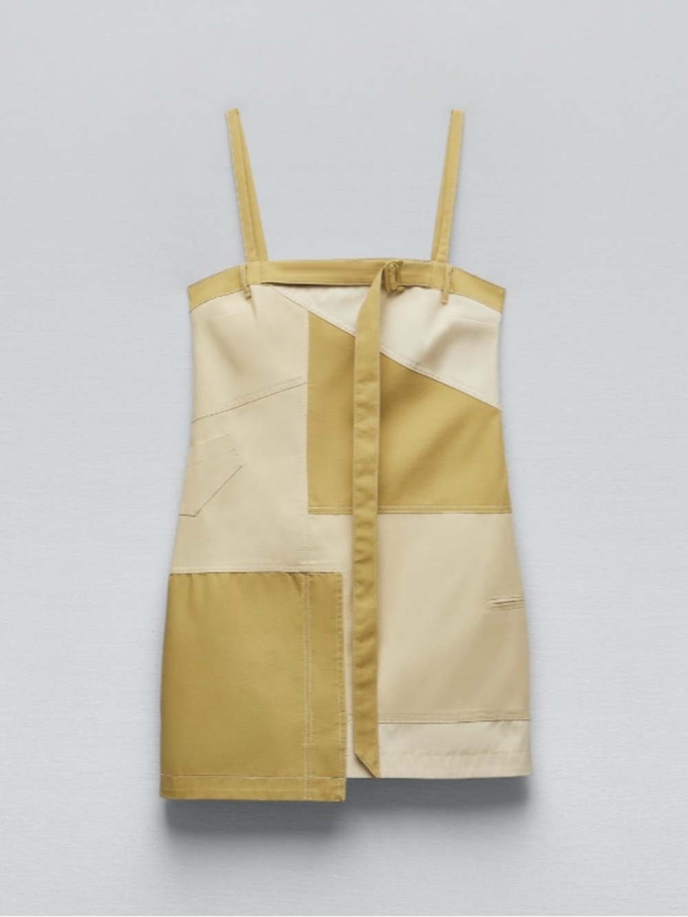 Zara Patchwork Mini Dress XS Yellow Cotton Colorblock Strappy